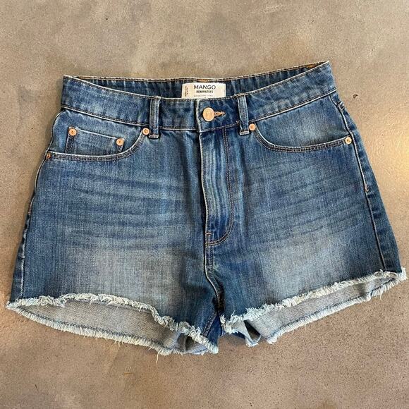 Mango denim high rise jean high low shorts womens junior size 2 new - Picture 1 of 4